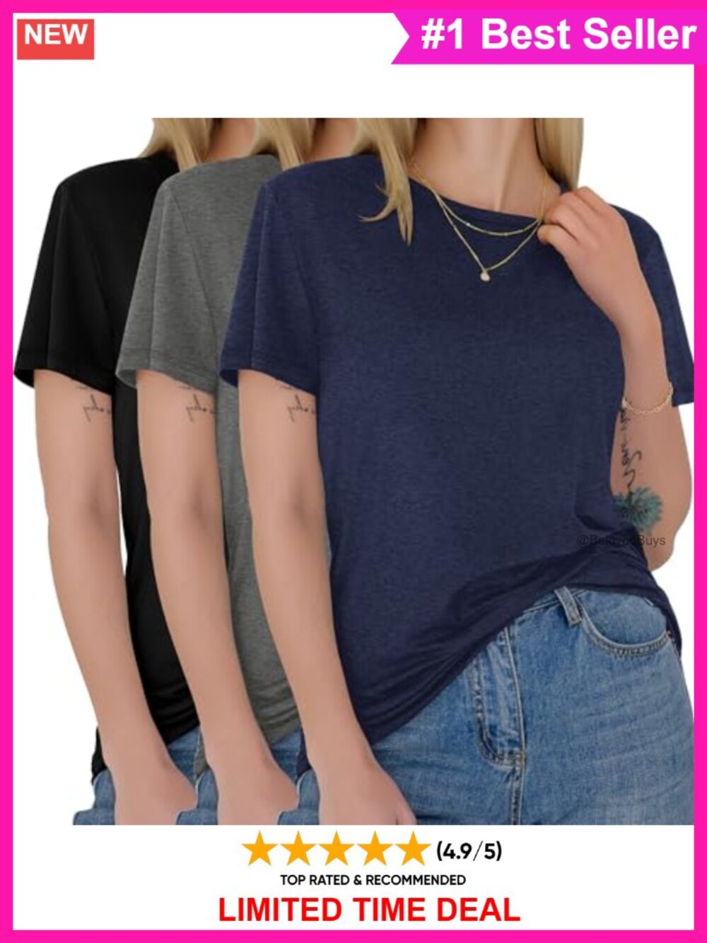 Womens 3 Pack Short Sleeve Crew Neck T-Shirts Soft Basic Summer Tees